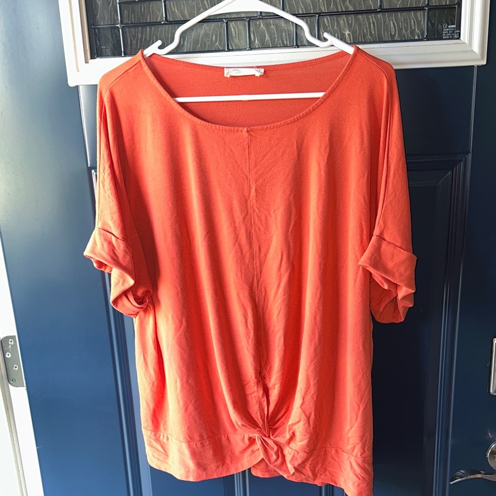 Zenana Orange Tie Front Blouse